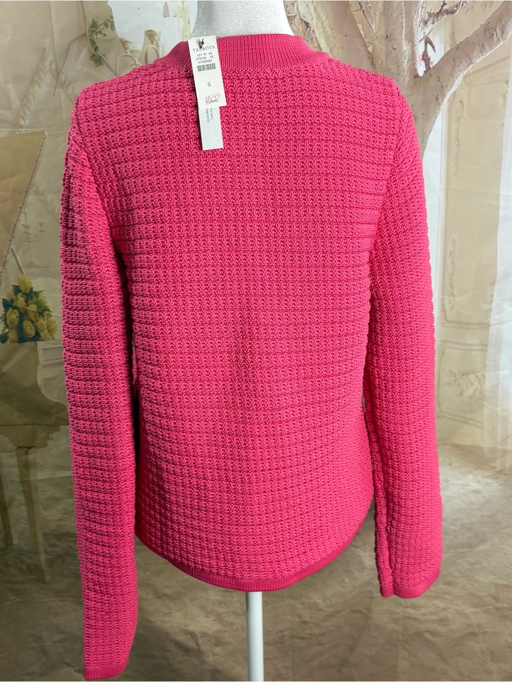 NEW Talbots Hot Pink Textured V-Neck Button Cardigan - Picture 8 of 11